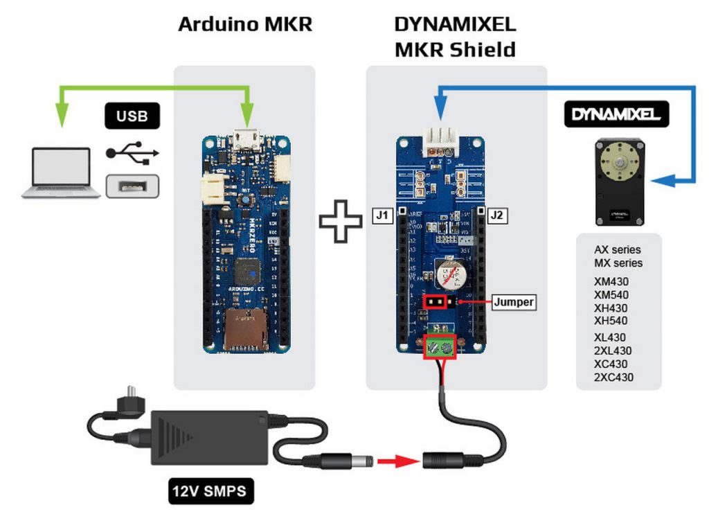 شیلد داینامیکسل برای برد آردوینو dynamixle shield for arduino mkr series