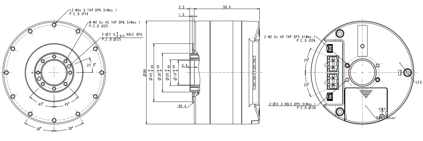 شمای فنی YM080-230-R001-RH داینامیکسل